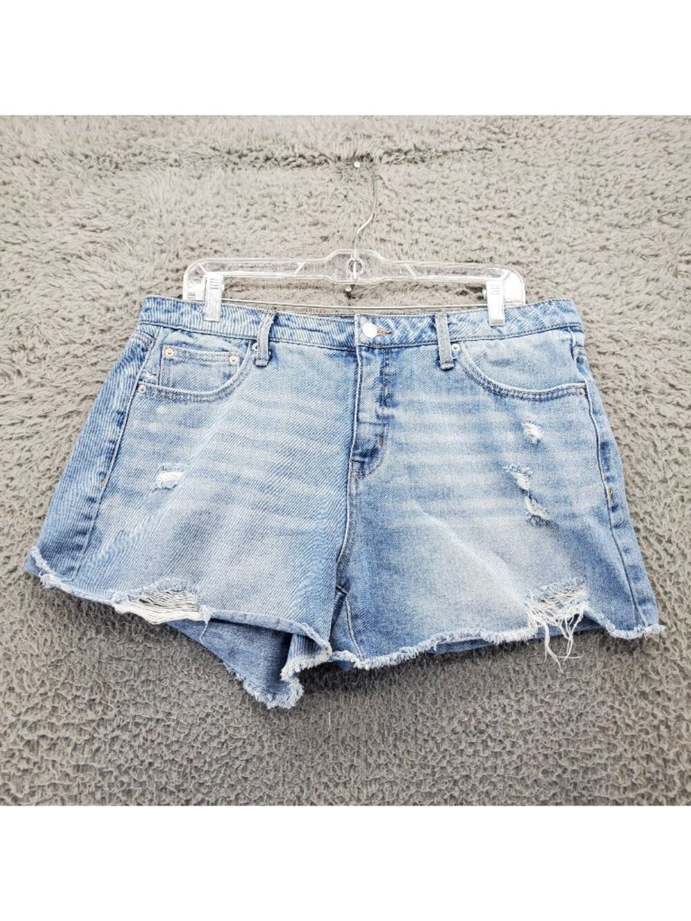 Time And Tru Shorts Womens Size 14 Blue High Rise Distressed Denim Cotton Casual